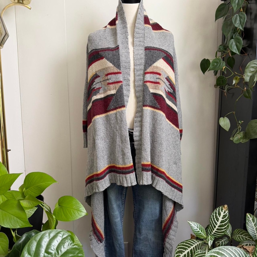 Hollister Gray Southwestern Knit Open Front Cardigan Sweater Womens M/L